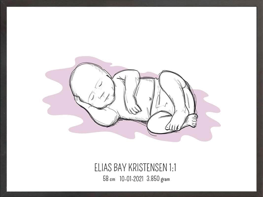 Birth Poster Fødselsplakat : Liggende Lyserød