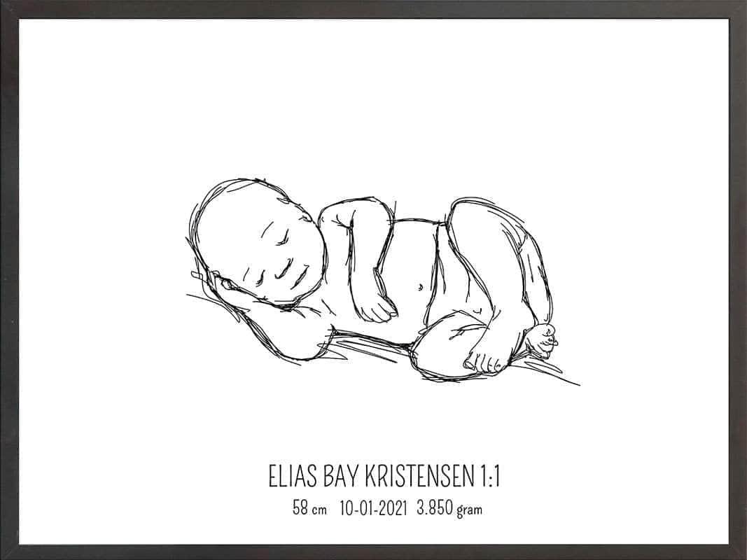 Birth Poster Fødselsplakat : Liggende Lyserød
