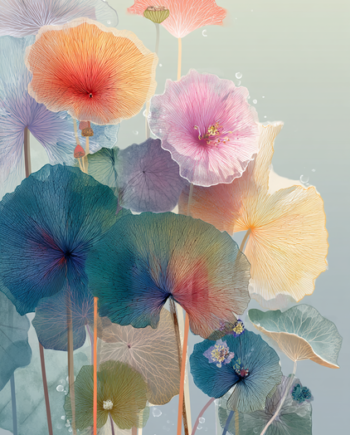 Blomster Plakat 167  Akvarelblomster Med Linjespil Og Vanddråber
