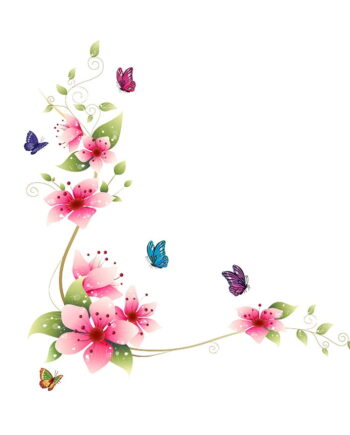 Blomsterranke Pink Med Sommerfugle Wallsticker