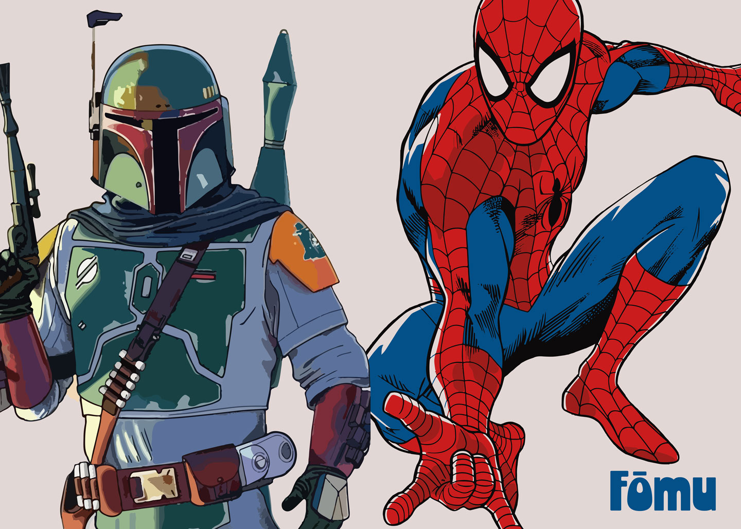 Boba Fett Og Spiderman   Af Få Mu Illustrations