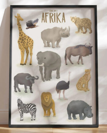Børneplakat Med 12 Store Dyr Fra Afrika