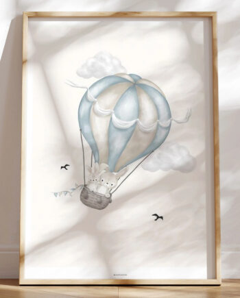 Børneplakat Rejsende Kaniner   Babyblå Luftballon