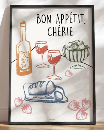 Bon Appetit Cherie Festlig Mad- Og Vinplakat