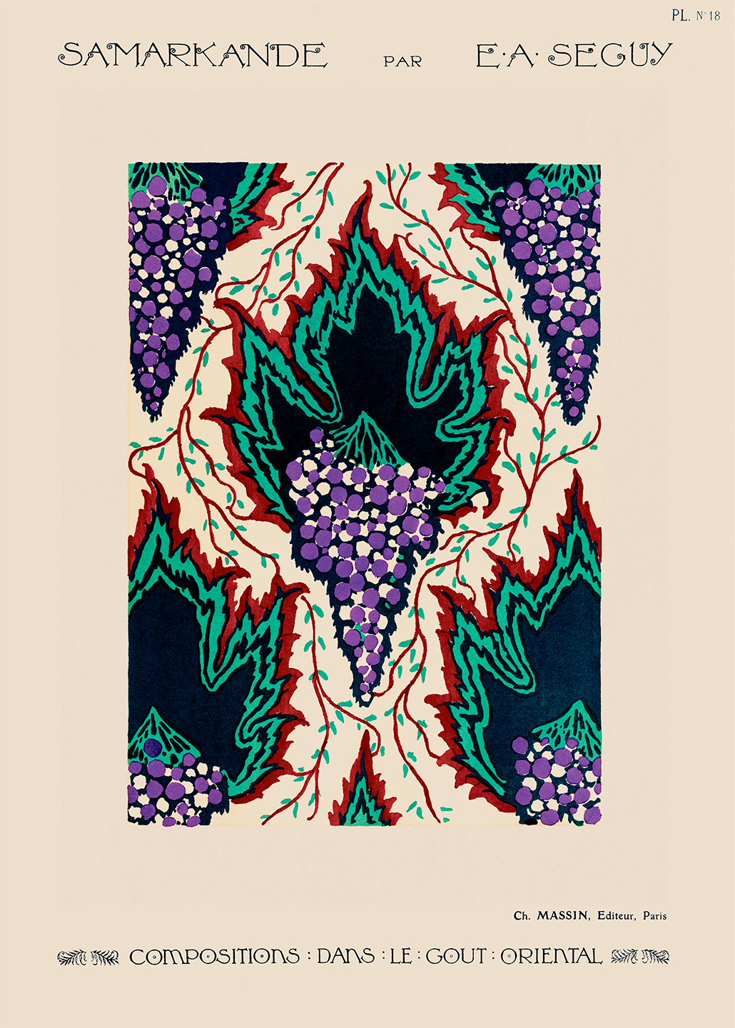 Botanical Pochoirc Pattern In Art Nouveau Style Af Plakatwerket