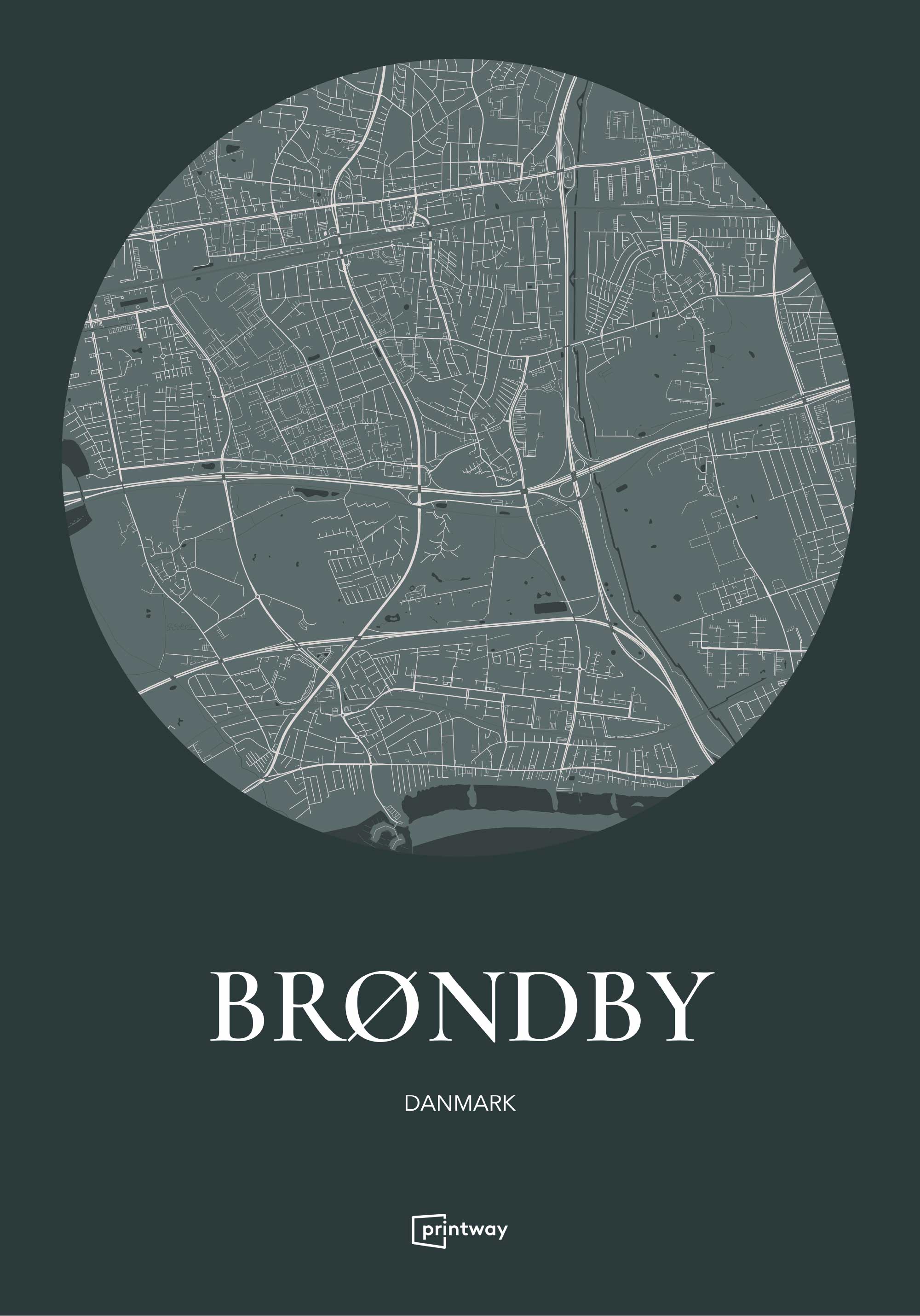 Brøndby Plakaten Rundt Kort Skovgrøn 70 100 Cm  B1