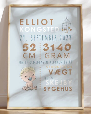 Dåbstavle Med Baby Og Uro Blå Sut