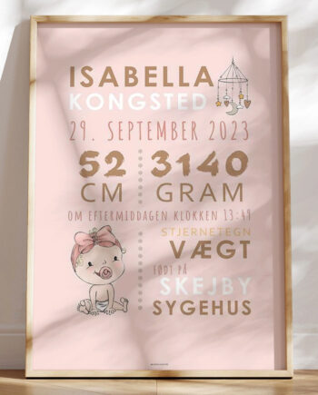 Dåbstavle Med Baby Og Uro Pink Sut
