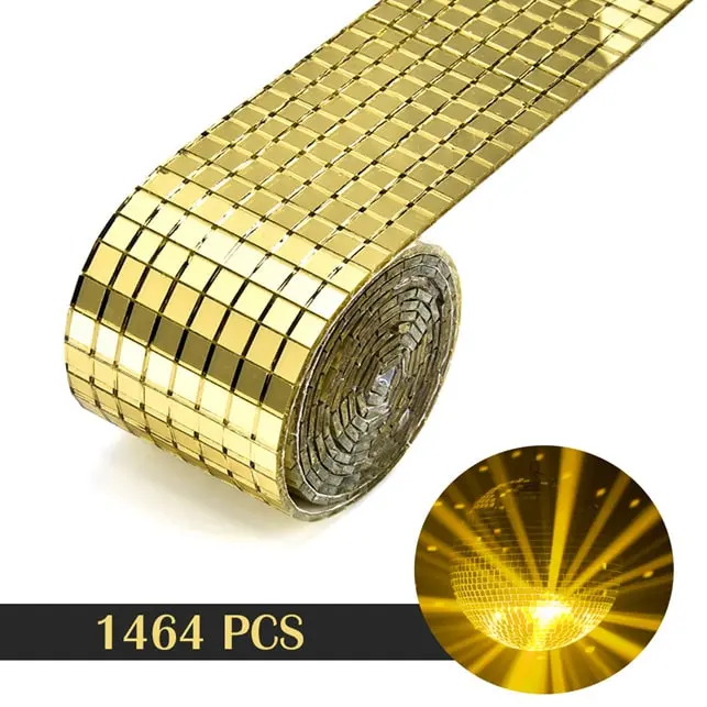 Diy Spejlvæg Selvklæbende Mini-mosaikfliser ægte Glas Mål: 4x100cm Gold