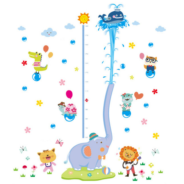 Elefant Springvand Målebånds Wallsticker Fra 60-180cm
