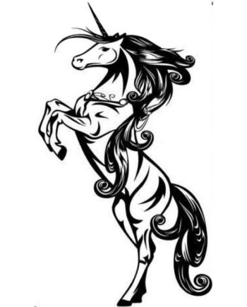 Enhjørning Wallsticker  Stor Stejlende Enhjørning  Sort  97x55cm