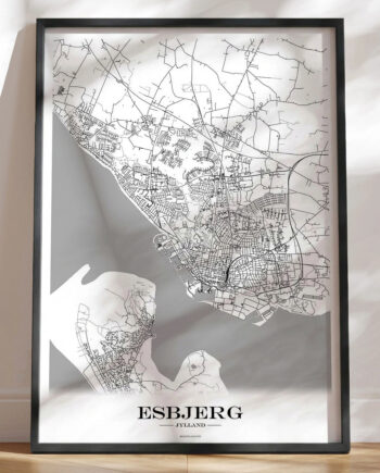 Esbjerg Byplakat Med Bykort Hvid Baggrund