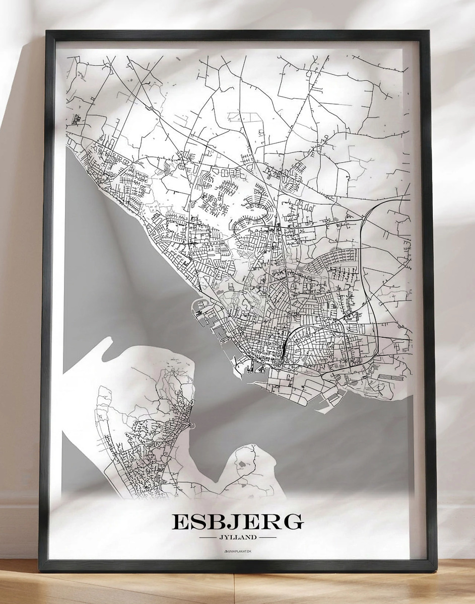 Esbjerg Byplakat Med Bykort Hvid Baggrund