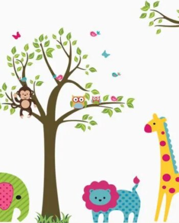 Farverig Wallsticker Med Dyrene Fra Zoo