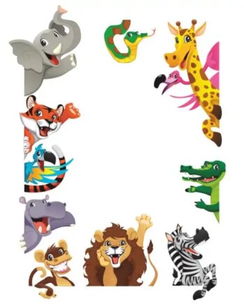 Farverig Wallsticker Med Masser Af Søde Dyr  Der Kigger Frem