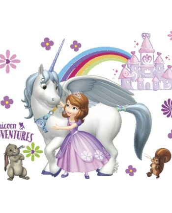 Flot Eventyrlig Wallsticker Med Prinsesse  Enhjørning  Regnbue