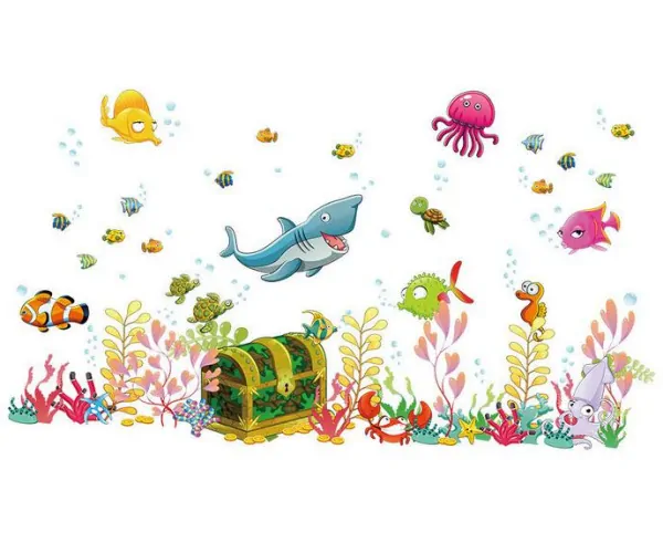 Flot Og Sød Wallsticker Med En Skattekiste På Bunden Af Havet