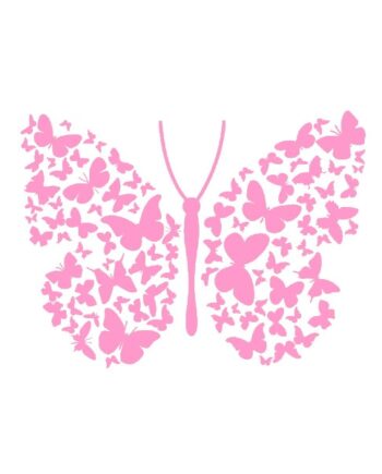 Flot Stor Sommerfugl Wallsticker Med Mange Små Sommerfugle  Pink