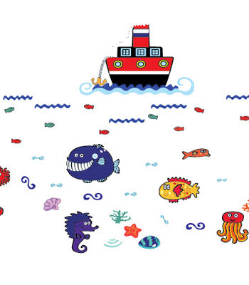 Flot Wallsticker Med Alt Godt Fra Havet  180x102cm