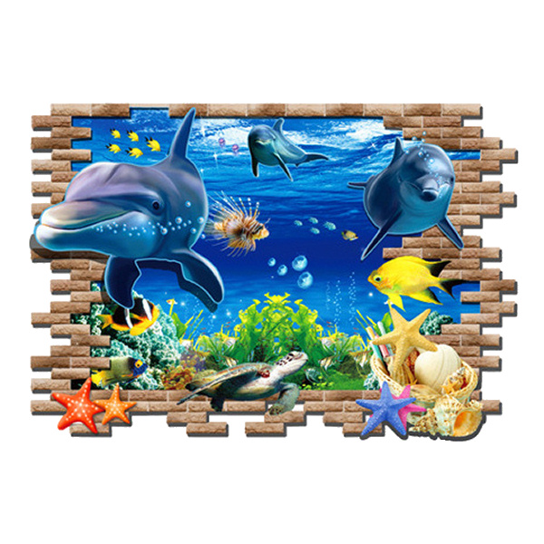 Flot Wallsticker Med Delfiner Hul Væggen 97x67cm