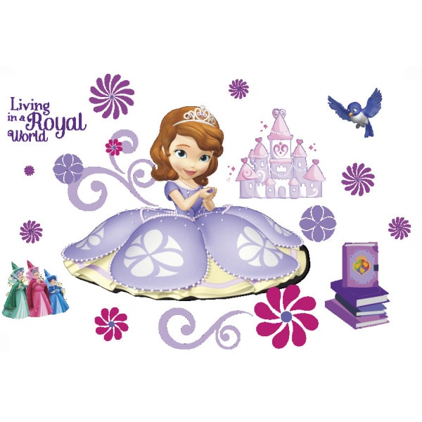 Flot Wallsticker Med En Prinsesse Feer Slot Fugl Blomster Mm