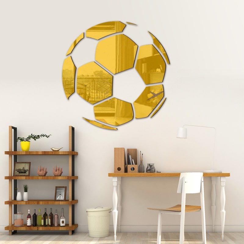 Fodbold Spejl  Selvklæbende Akryl Spejl Klistermærker  3d Design  Gold  23cm