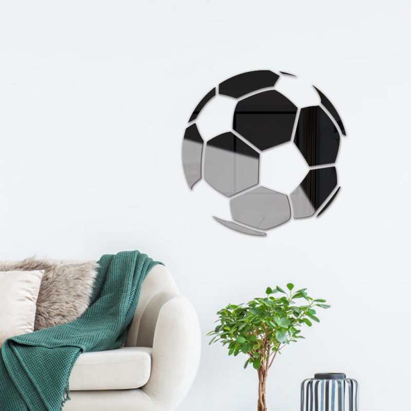 Fodbold Spejl Selvklæbende Akryl Spejl Klistermærker 3d Design Sort 30cm