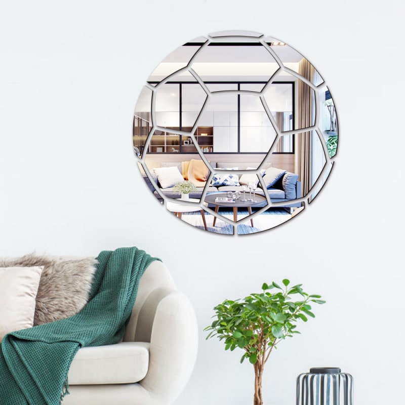 Fodbold Spejl Selvklæbende Akryl Spejl Klistermærker Klassisk Design Silver 30cm