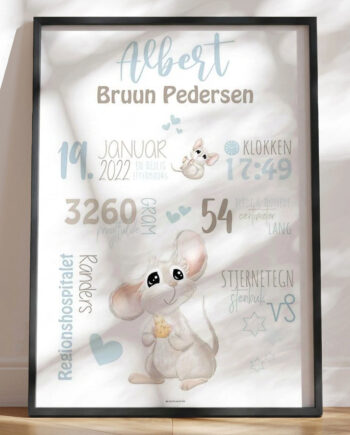 Fødselsplakat Med Mus Til Dreng
