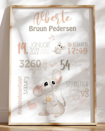 Fødselsplakat Med Mus Til Pige