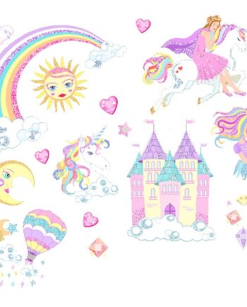 Glitter Wallsticker Med Prinsesser  Enhjørninger  Regnbue Mm