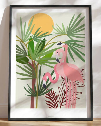 Grafisk Plakat Med Tre Flamingoer