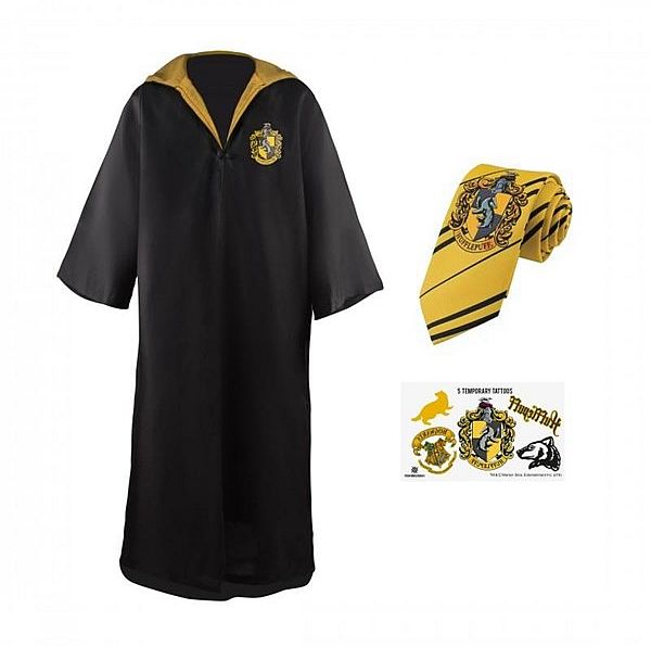 Harry Potter Budget Line Robe  Necktie    Tattoo Set Hufflepuff Size: Small