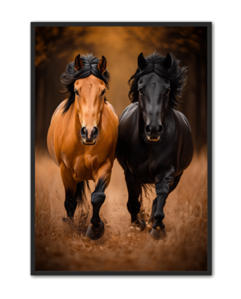 Hest Plakat 45 To Heste   Galop Gennem Efterårsskoven