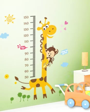 Højdemåler Med Giraf Og Abe Wallsticker