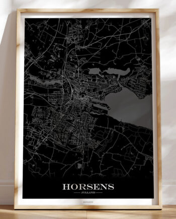 Horsens Bykort Plakat   Sort Og Hvid