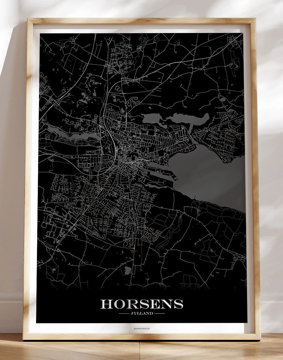 Horsens Bykort Plakat   Sort Og Hvid