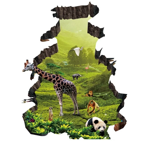 Hul Væggen Wallsticker Eksotiske Dyr På Vej Ind På Værelset