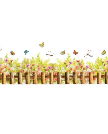 Hyggelig Wallsticker Med Et Lille Hegn  Blomster  Sommerfugle Mm