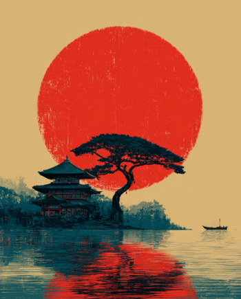 Japansk Plakat 101 Solopgang Over Templet