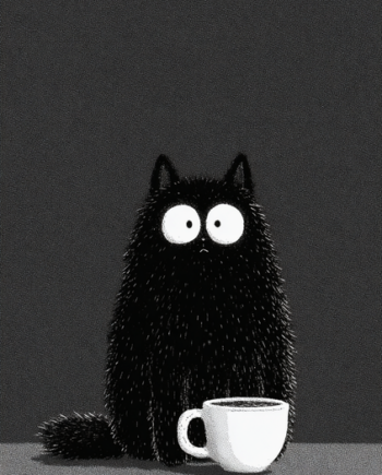 Kaffe Plakat 119  Morgenchok Med Kat Og Kaffe