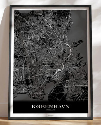 København Bykort Plakat Sort Baggrund
