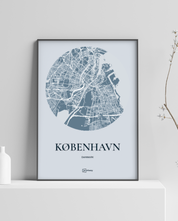 København Plakaten Rundt Kort Havblå 21 30 Cm  A4