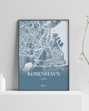 København Plakaten Fuldt Kort Havblå 21 30 Cm  A4