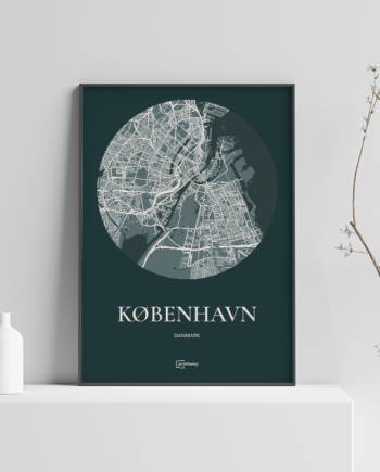 København Plakaten Rundt Kort Skovgrøn 50 70 Cm  B2