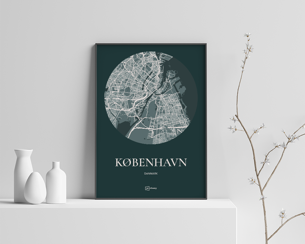 København Plakaten Rundt Kort Skovgrøn 50 70 Cm B2