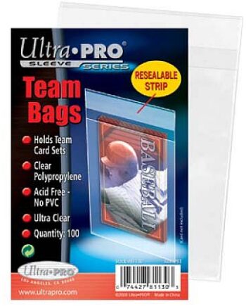 100 Lommer Ultra Pro Team Bag Sleeves  Til Opbevaring   Top Loaders  Sleeves  81130