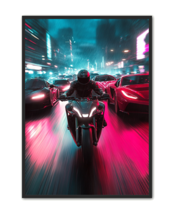 Motorcykel Plakat   Neonrace   Natregn