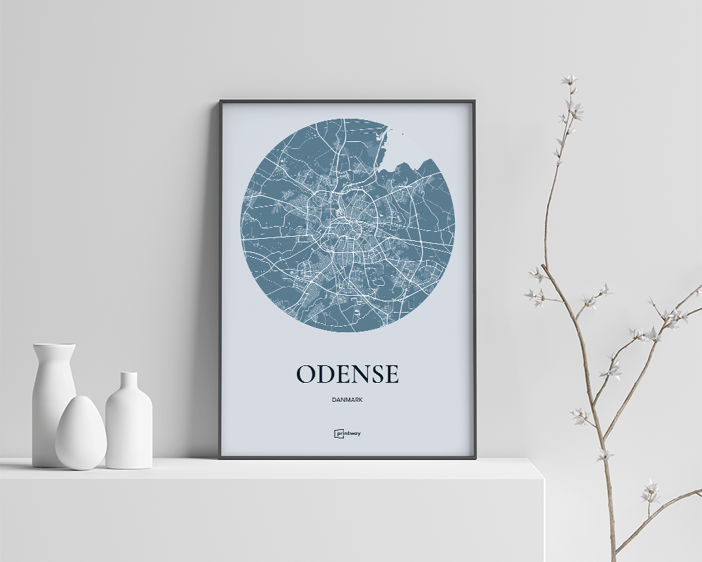 Odense Plakaten Rundt Kort Havblå 42 60 Cm  A2