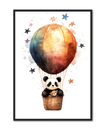 Panda Plakat 90 Regnbueballon Og Naturlig Panda Børneplakat